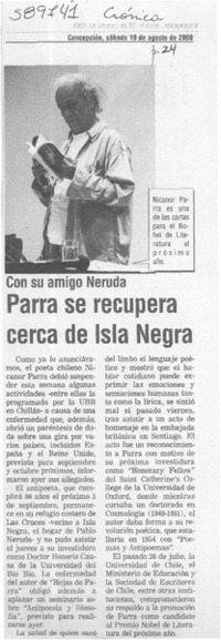 Parra se recupera cerca de Isla Negra  [artículo]
