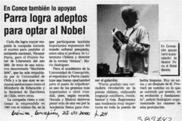 Parra logra adeptos para optar al Nobel  [artículo]
