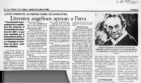 Literatos angelinos apoyan a Parra  [artículo]