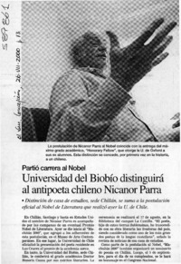 Universidad del Biobío distinguirá al antipoeta chileno Nicanor Parra  [artículo]