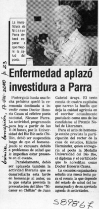 Enfermedad aplazó investidura a Parra  [artículo]
