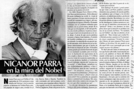 Nicanor Parra en la mira del Nobel  [artículo] Luis Merino Reyes