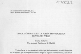 Geografías del Edén, la poesía trovadoresca de Violeta Parra  [artículo] Selena Millares