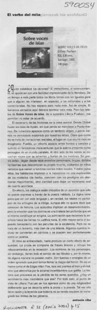 El verbo del mito  [artículo] Antonio Riba
