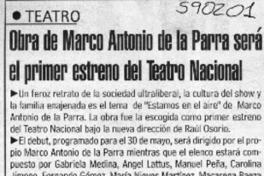 Obra de Marco Antonio de la Parra será el primer estreno del Teatro Nacional  [artículo]