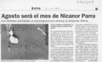 Agosto será el mes de Nicanor Parra  [artículo]