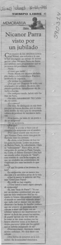 Nicanor Parra visto por un jubilado  [artículo] Filebo
