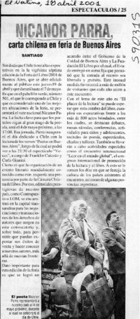 Nicanor Parra, carta chilena en feria de Buenos Aires  [artículo]