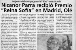 Nicanor Parra recibió Premio "Reina Sofía" en Madrid, Olé  [artículo]
