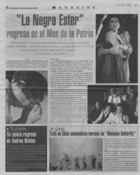 "La Negra Ester" regresa en el Mes de la Patria  [artículo] S. T.