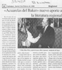 "Acuarelas del Baker" nuevo aporte a la literatura regional  [artículo]