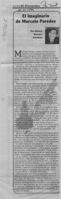 El imaginario de Marcelo Paredes  [artículo] Nelson Navarro Cendoya