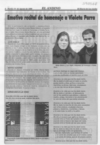 Emotivo recital de homenaje a Violeta Parra  [artículo]