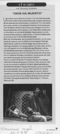 "Dios ha muerto"  [artículo] Eduardo Guerrero