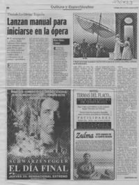 Lanzan manual para iniciarse en la ópera  [artículo] Claudia Ramírez Hein