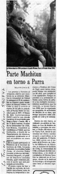 Parte Machitun en torno a Parra  [artículo] Melanie Josch K.