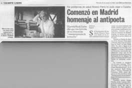 Comenzó en Madrid homenaje al antipoeta  [artículo]