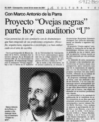Proyecto "Ovejas negras" parte hoy en auditorio "U"  [artículo]