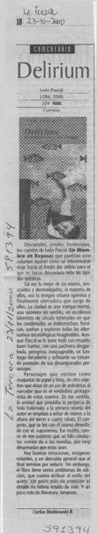 Delirium  [artículo] Carlos Maldonado R.