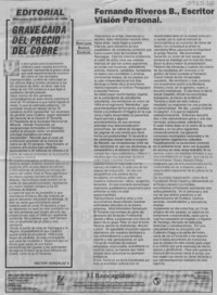 Fernando Riveros B., escritor visión personal  [artículo] René Leiva Berríos