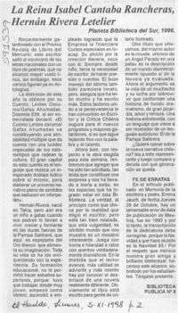La Reina Isabel cantaba rancheras, Hernán Rivera Letelier  [artículo]