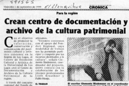 Crean centro de documentación y archivo de la cultura patrimonial  [artículo]