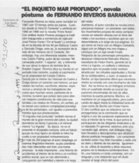 "El inquieto mar profundo", novela póstuma de Fernando Riveros Barahona  [artículo] Luis Agoni Molina