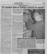 "En Iquique falta el trabajo cultural en equipo"  [artículo] Tania Sagredo