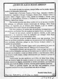 ¿Quién es Alicia Rojas Abrigo?  [artículo] Rodolfo Núñez Durán