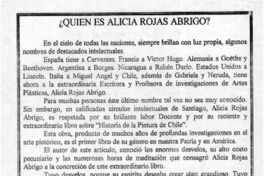 ¿Quién es Alicia Rojas Abrigo?  [artículo] Rodolfo Núñez Durán