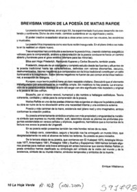 Brevísima visión de la poesía de Matías Rafide  [artículo] Enrique Villablanca