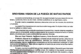 Brevísima visión de la poesía de Matías Rafide  [artículo] Enrique Villablanca