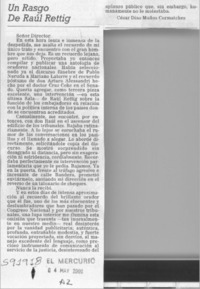 Un rasgo de Raúl Rettig  [artículo] César Díaz-Muñoz Cormatches
