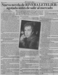 Nueva novela de Rivera Letelier, agotada antes de salir al mercado  [artículo] Ana Josefa Silva V.