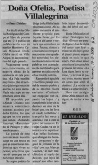Doña Ofelia, poetisa villalegrina  [artículo] R. G. G.