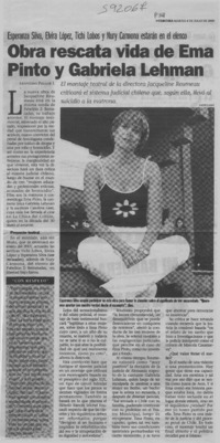 Obra rescata vida de Ema Pinto y Gabriela Lehman  [artículo] Leopoldo Pulgar I.