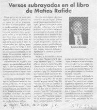 Versos subrayados en el libro de Matías Rafide  [artículo] Gustavo Donoso