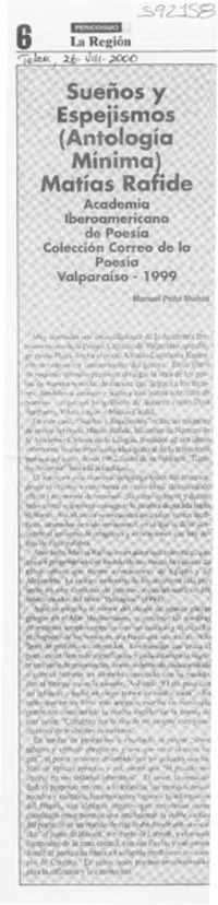 Sueños y espejismos (Antología mínima) Matías Rafide  [artículo] Manuel Peña Muñoz