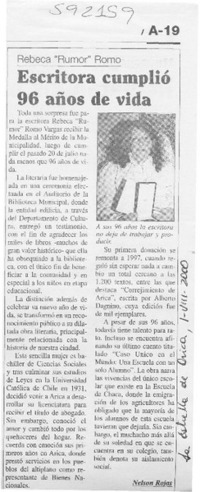 Escritora cumplió 96 años de vida  [artículo] Nelson Rojas