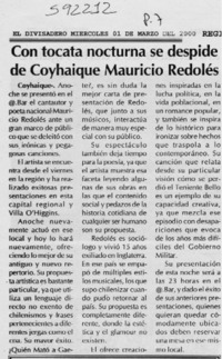 Con tocata nocturna se despide de Coyhaique Mauricio Redolés  [artículo]