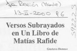 Versos subrayados en un libro de Matías Rafide  [artículo] Gustavo Donoso