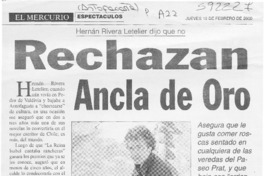 Rechazan ancla de oro  [artículo] José Ossandón
