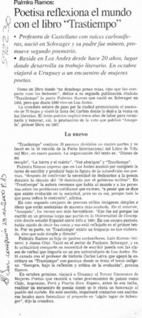 Poetisa reflexiona el mundo con el libro "Trastiempo"  [artículo]