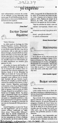 Escritor Daniel Riquelme  [artículo] Hernán Navarrete Rojas