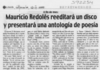 Mauricio Redolés reeditará un disco y presentará una antología de poesía  [artículo]