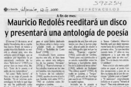 Mauricio Redolés reeditará un disco y presentará una antología de poesía  [artículo]
