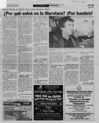 ¿Por qué entré en la literatura? ¡Por hambre!  [artículo] Félix Núñez Duhalde