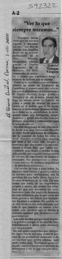 "Ver lo que siempre miramos"  [artículo] Gabriel Venegas Vásquez