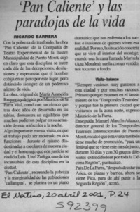 "Pan caliente" y las paradojas de la vida  [artículo] Ricardo Barrera