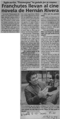 Franchutes llevan al cine novela de Hernán Rivera  [artículo]